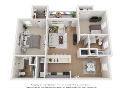 Floor plan for 2 beds, 2 baths, 1035 sqft